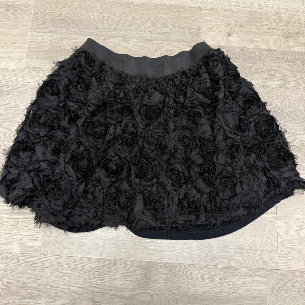 Free People Rosette Tulle Rose Bud Mini Skirt Black S 3D Floral Elastic Waist